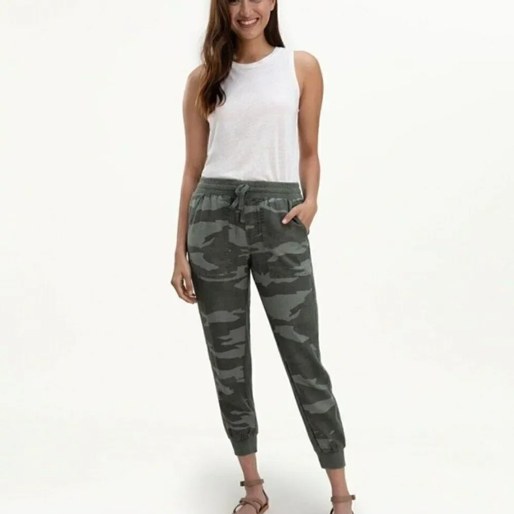 Splendid Lakeside Camo Joggers Army Green High Rise Pull-On Straight Leg Pants S - Picture 3 of 13